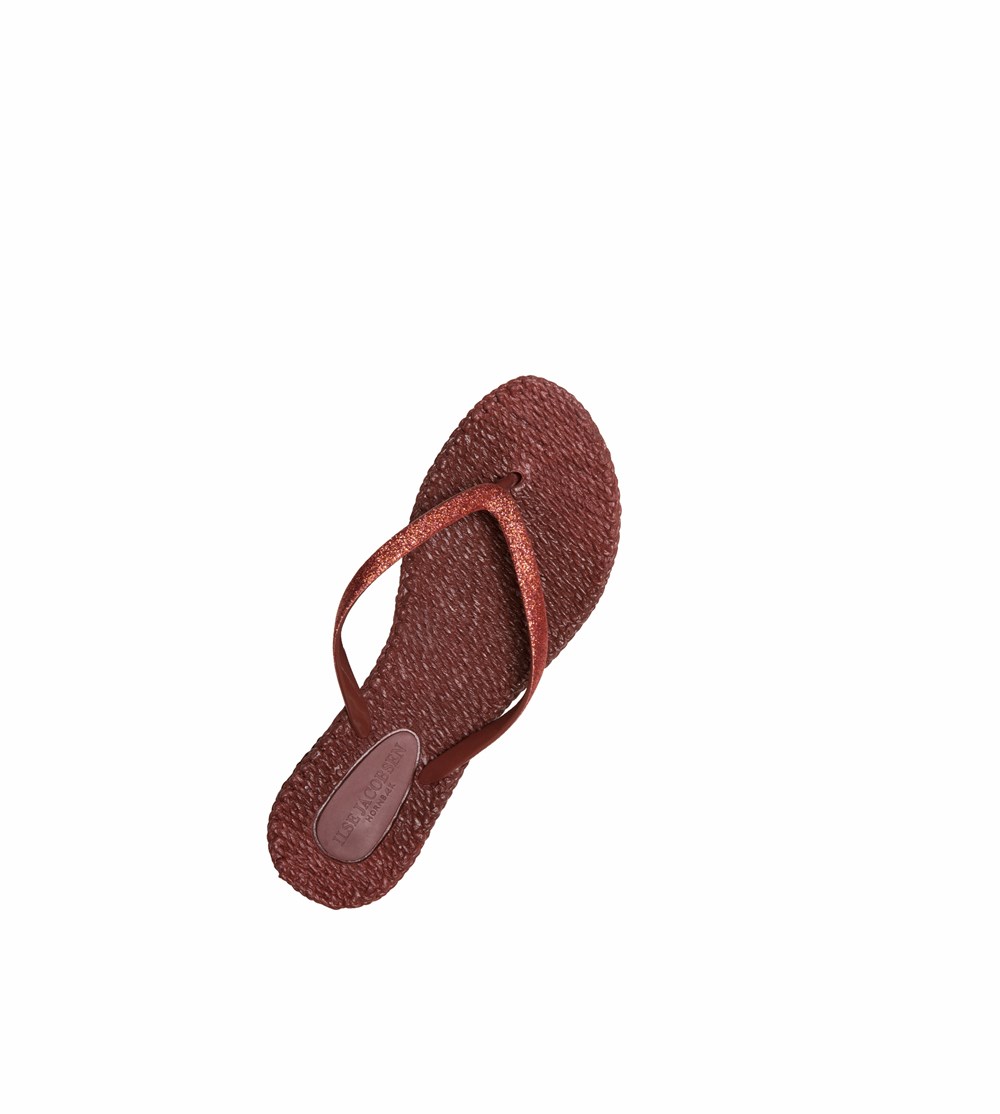 Women's Ilse Jacobsen With Glitter Flip Flops Burgundy | EI3429651