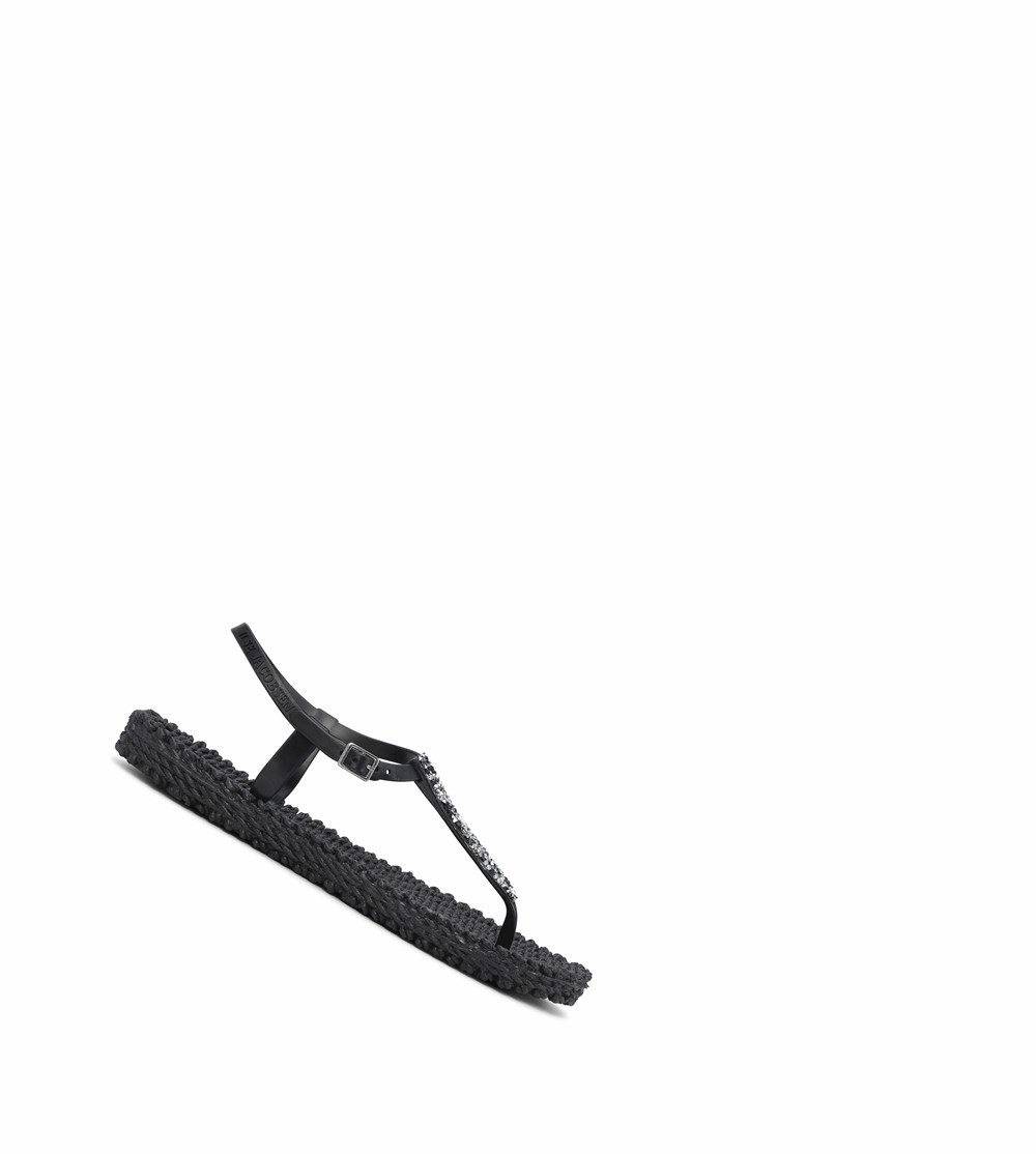 Women\'s Ilse Jacobsen With Glitter Flip Flops Black | SU8132604